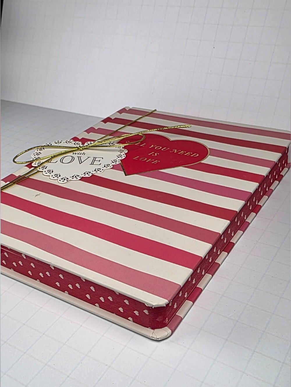 James Burke Collection of jour Striped Pink and White Notebook with Heart Design